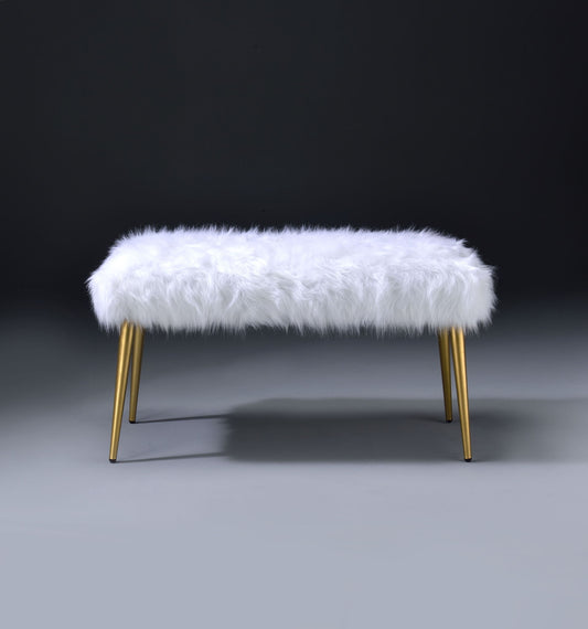 Bagley II - Faux Fur Bench - White / Gold