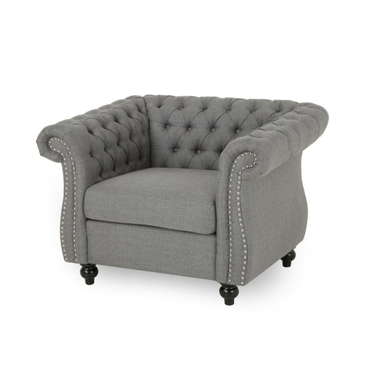 Nexuson - Upholstered Chesterfield Chair With Deep Tufted And Nailhead Trim