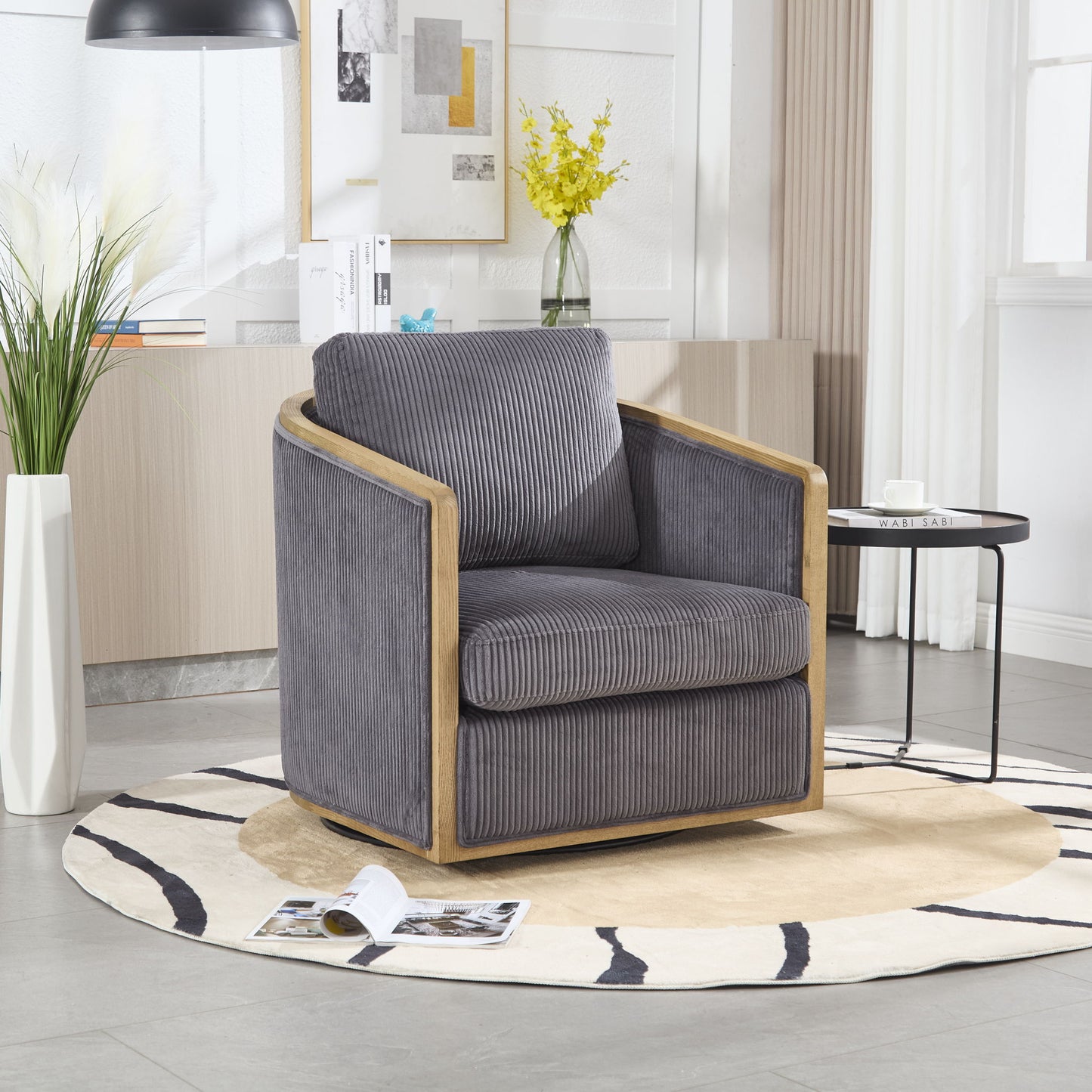 Corduroy Barrel Chair, 360 Degree Swivel
