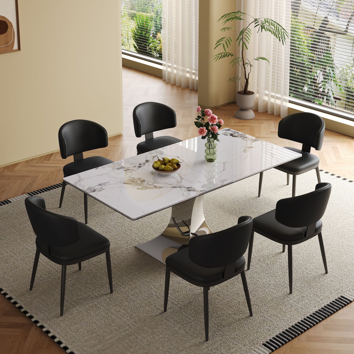 Modern Rectangular Dining Table For 6 With Chairs