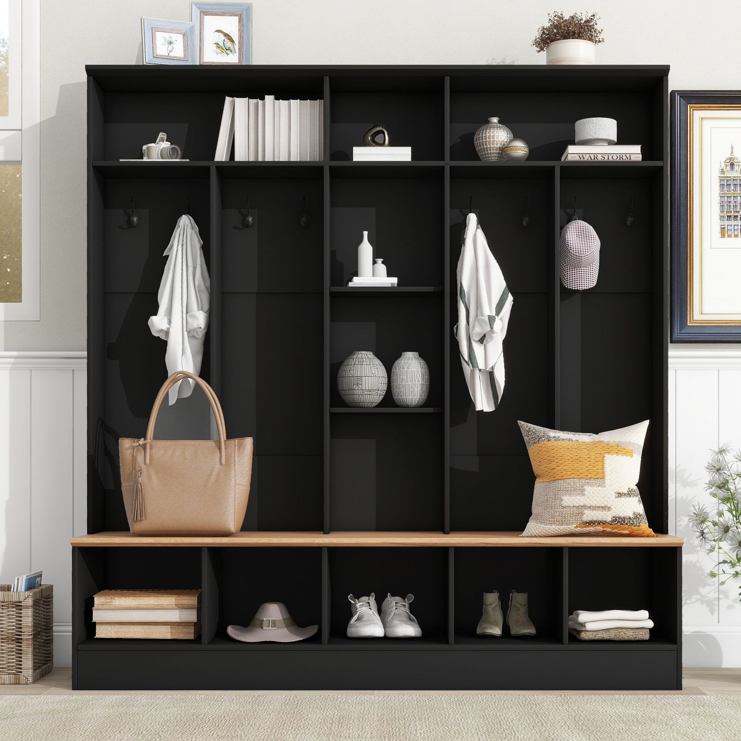 Minimalist Shoe Cabinet With Cube Storage & Shelves