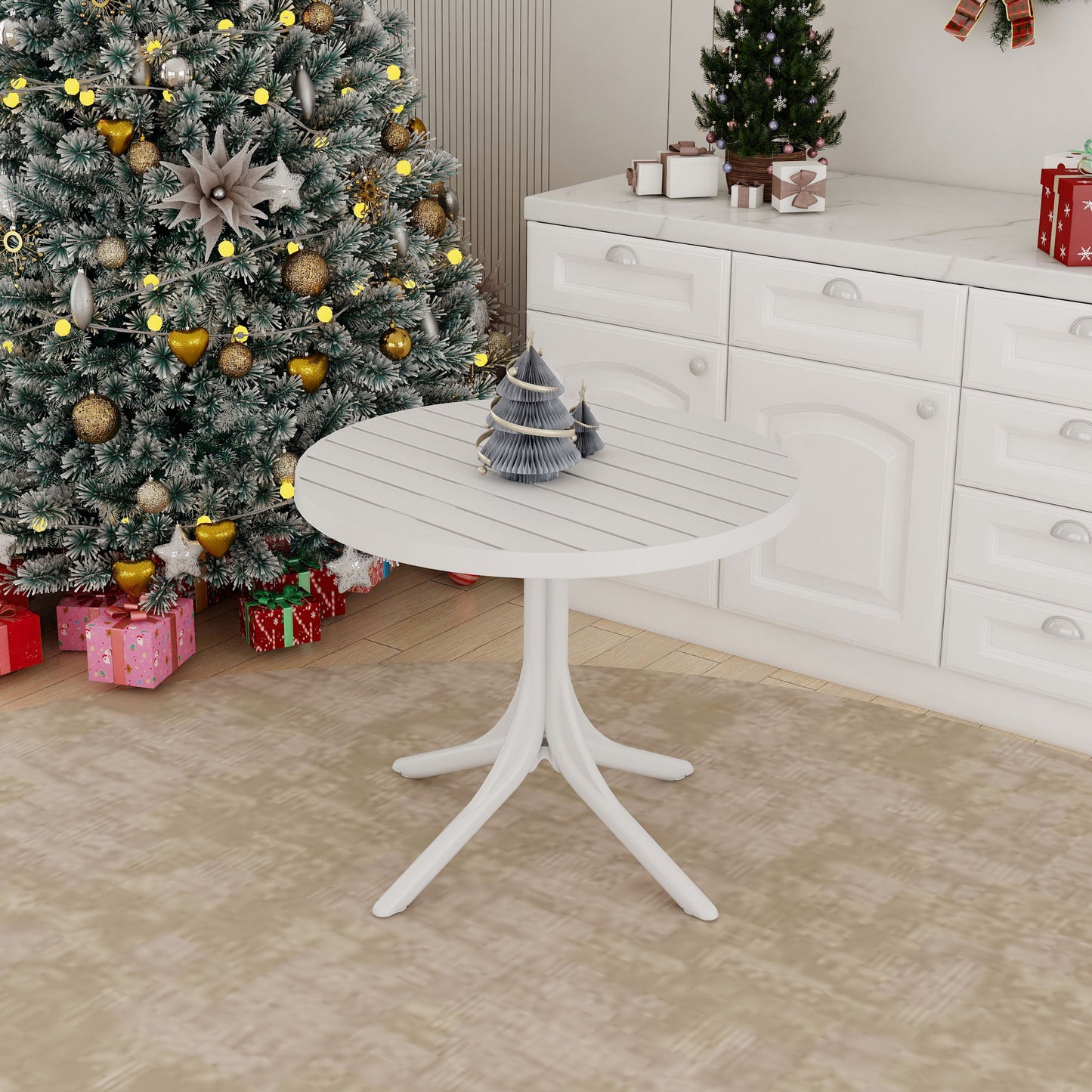 Modern Round Table, Waterproof, UV Resistant And Durable - White