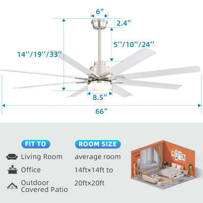 Ceiling Fan With Dimmable LED Light, 8 Blades, Reversible DC Motor, Remote Control
