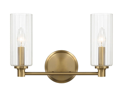 Regal - Double Light Vanity With Clear Ribbed Satin - Antique Brass / Clear