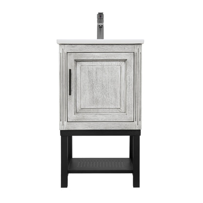 Modern Freestanding Bathroom Vanity With Ceramic Sink, Hot And Cold Faucet, 1 Door Cabinet & Open Shelf