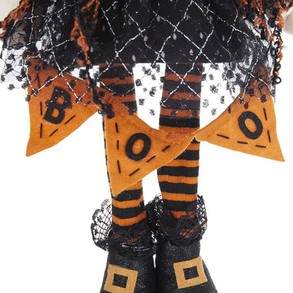 Standing Gnome With Banner & Spring Body, For Halloween Decor - Black / Orange / White