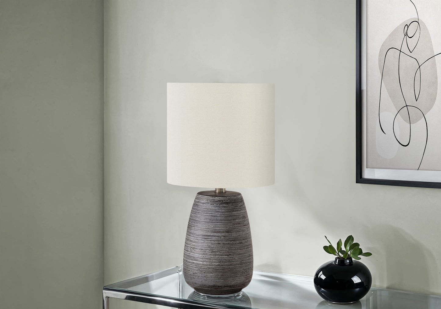 Lighting, Table Lamp, Ceramic, Contemporary - Gray / Cream