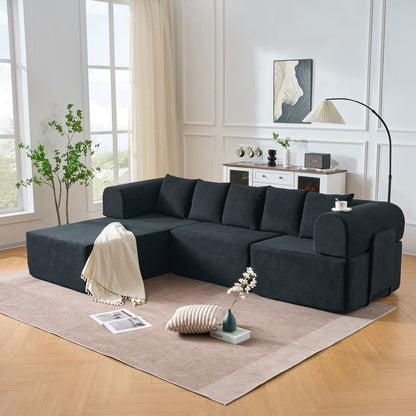 Modular L-Shaped Sectional Sofa With Deep Seat, Movable Chaise & 5 Pillows