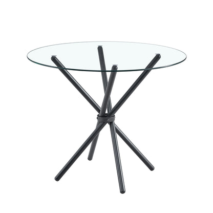 Modern Circular Transparent Tempered Glass Round Table With Metal Legs 36.6" Diameter - Silver / Transparent