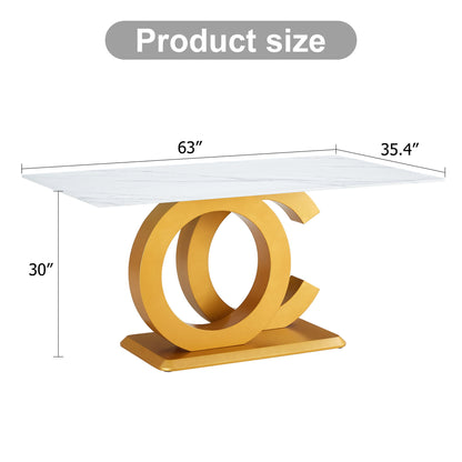 Modern Minimalist Rectangular Dining Table For 6 - 8 People With Brackets And Aureate Base - Gold