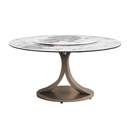 Modern Round Dining Table With 360° Rotating Lazy Susan Scratch & Chairs