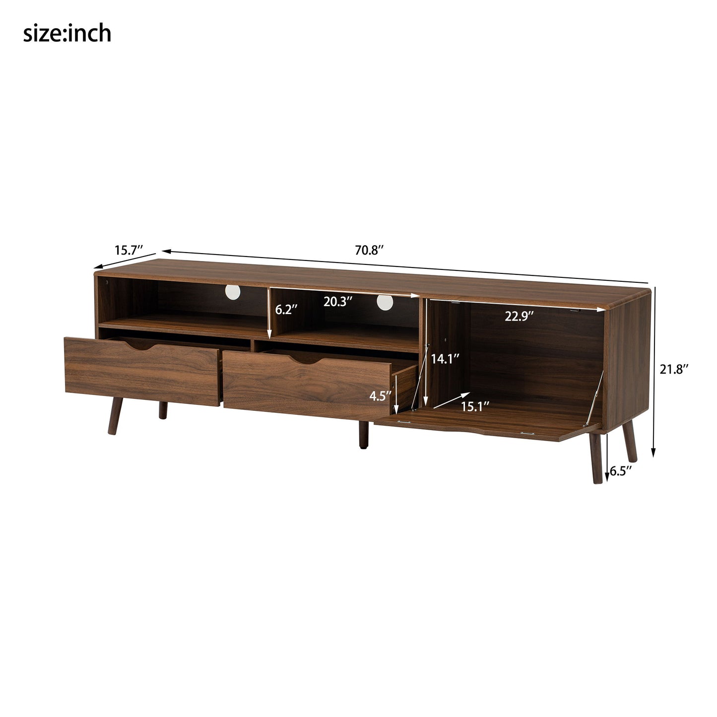 TV Stand With 2 Drawers, 1 Drop Down Door, Media Console Table - Natural