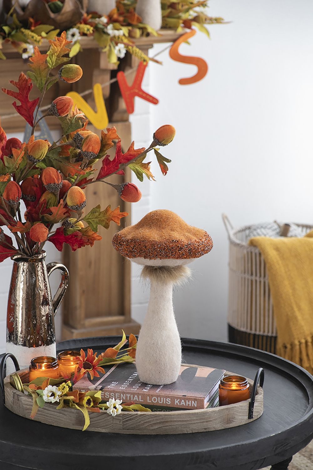 Mushroom Holiday Ornament, For Harvest Festival Fall Festival & Thanksgiving Table Decorations (Set of 2) - Beige / Orange