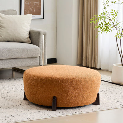 Modish - Round Ottoman - Natural Wood / Pumpkin Orange