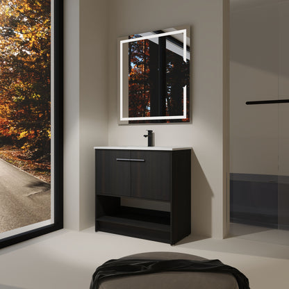Modern Bathroom Vanity With Ceramic Sink, Freestanding Cabinet, Soft Closing Doors