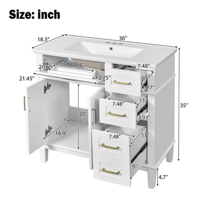 Modern Bathroom Vanity With Ceramic Sink, Soft Close Storage Cabinet