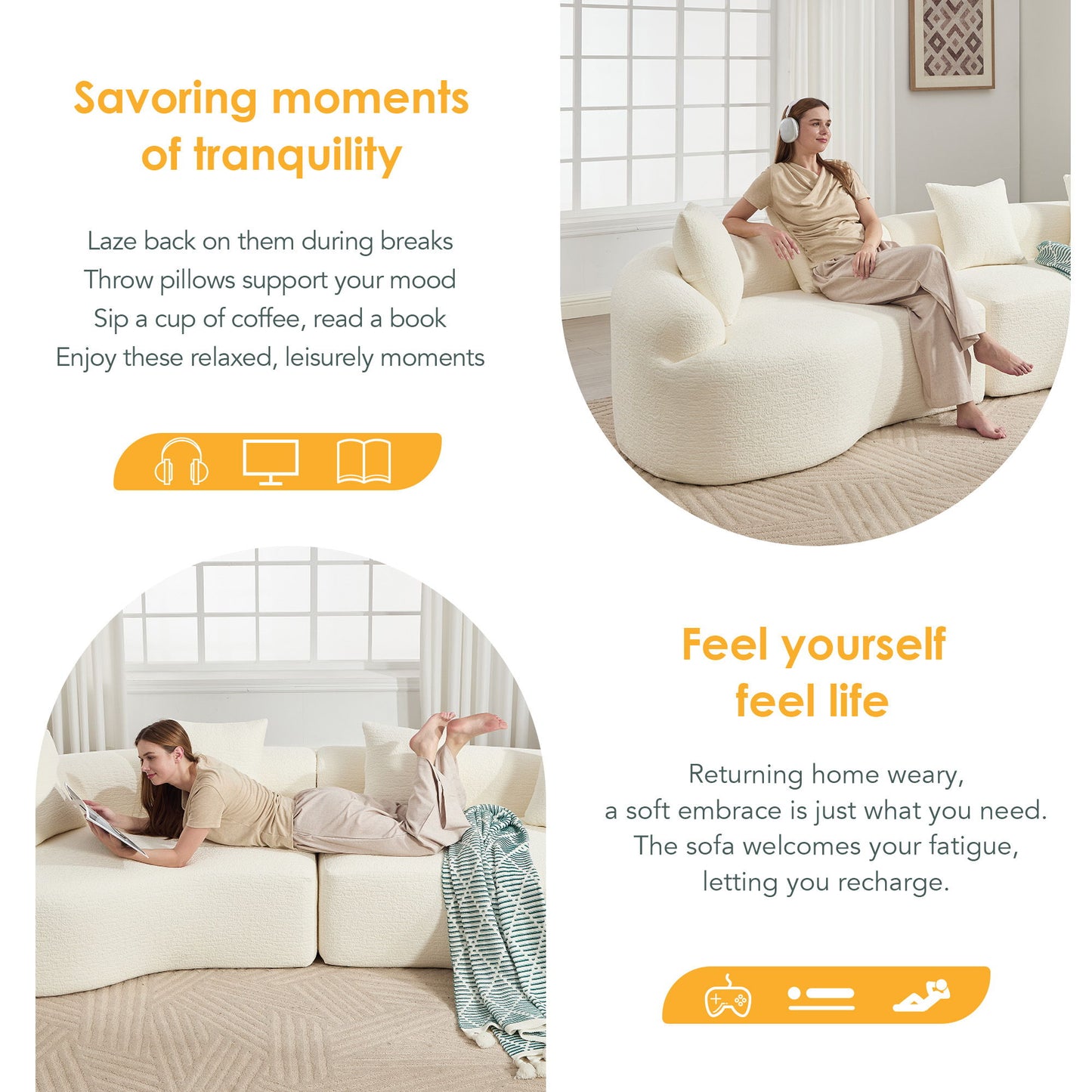 4 Seater Sofa With Chenille Fabric, 30D, 60 Hardness Full Sponge, 4 Pillow For Living Room, Home Furniture Sleeper Sectional Sofa For Apartment