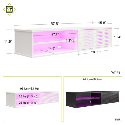 Glitch - Floating TV Stand For TVs Up To 60" With RGB Lighting And Sliding Door - White