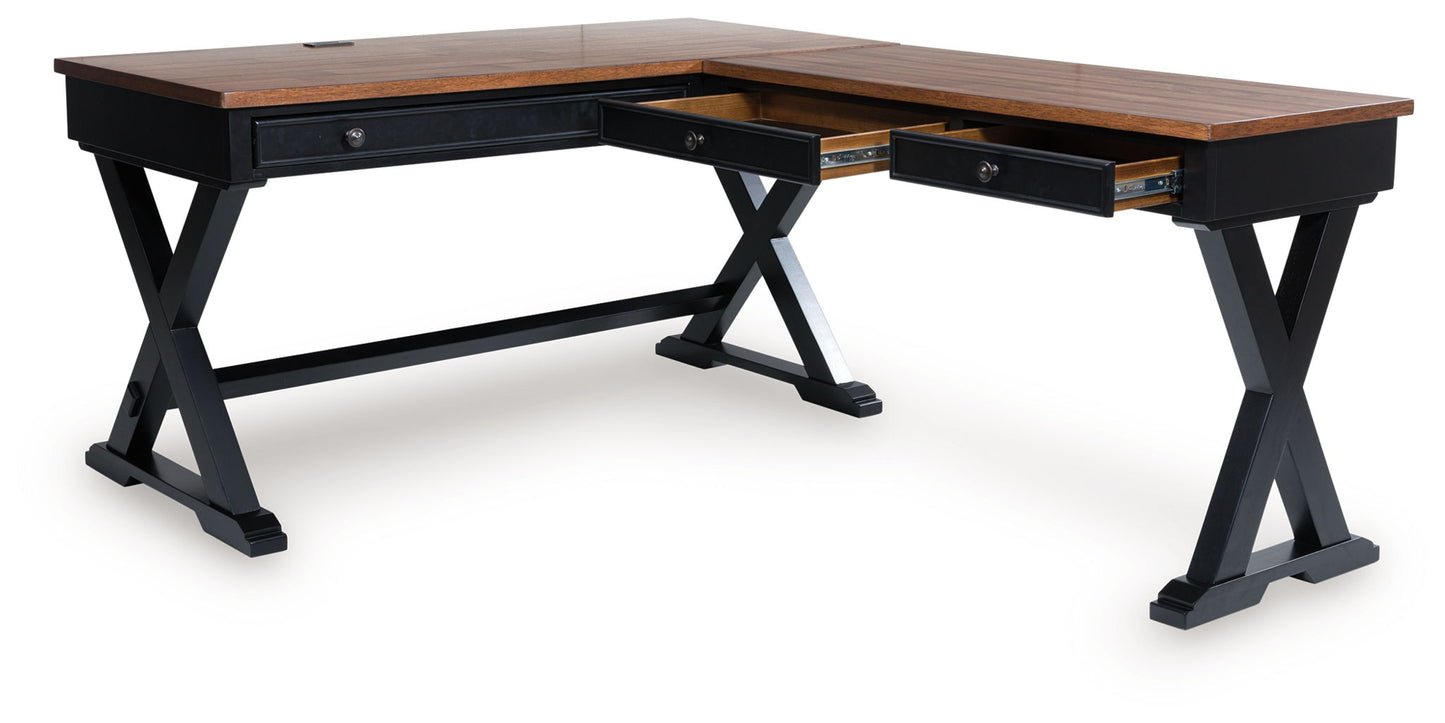 Wildenauer - Brown / Black - 4 Pc. - Home Office Desk And Return, Swivel Desk Chair, Bookcase