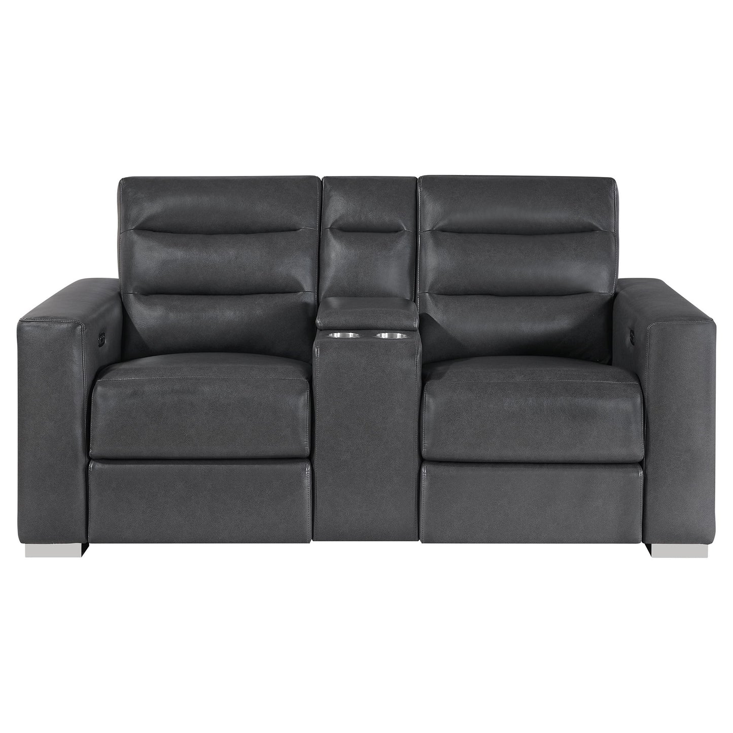 Yamein - Power Reclining Loveseat With Bookcase Arms And LED Lights - Charcoal