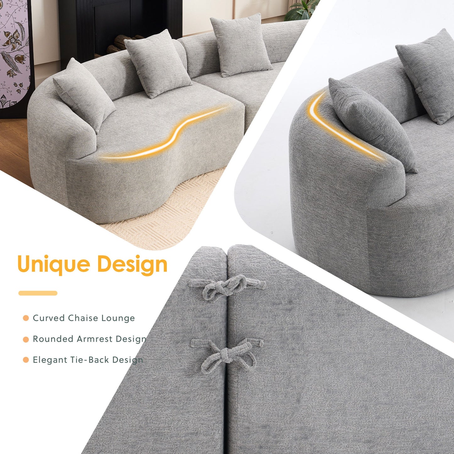 4 Seater Sofa With Chenille Fabric, 30D, 60 Hardness Full Sponge, 4 Pillow For Living Room, Home Furniture Sleeper Sectional Sofa For Apartment