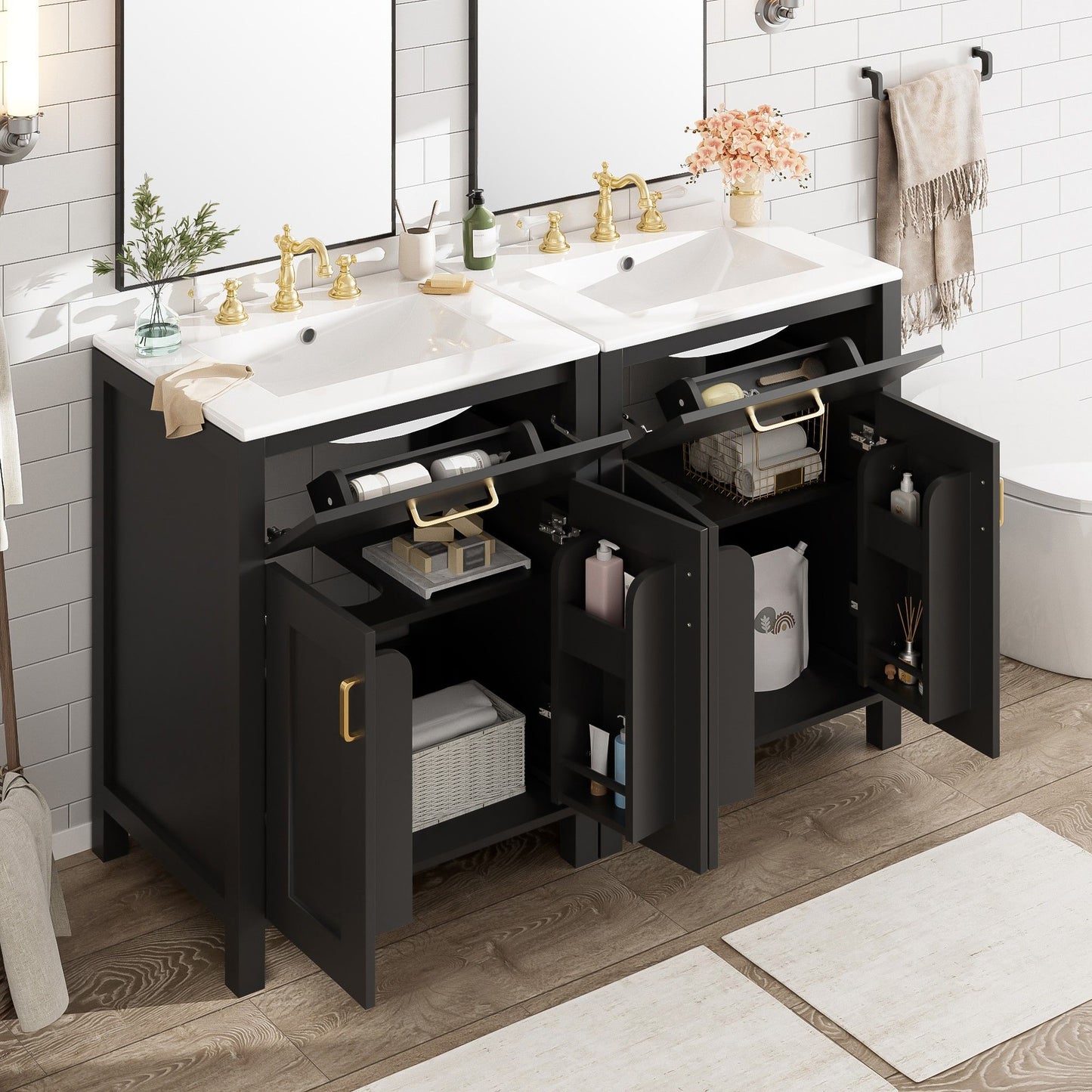 Modern Bathroom Vanity With Ceramic Sink, Soft-Close Doors, Flip Drawer, U-Shaped Shelves, Elegant Storage Solution