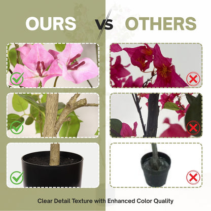 Artificial Bougainvillea Tree With Pot, Realistic Faux Flowering Plant Leaves And Blooms, Decor For Home Office - Green Leaves / Pink