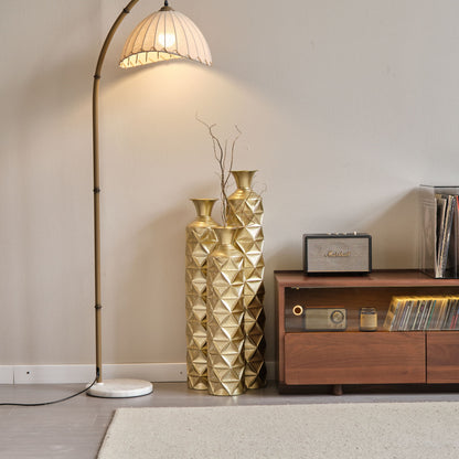 Metal Decorative Vase High Distress Metal Center Vase With 3D Triangle Pattern, (Set of 3) Vases For Home Decoration - Gold