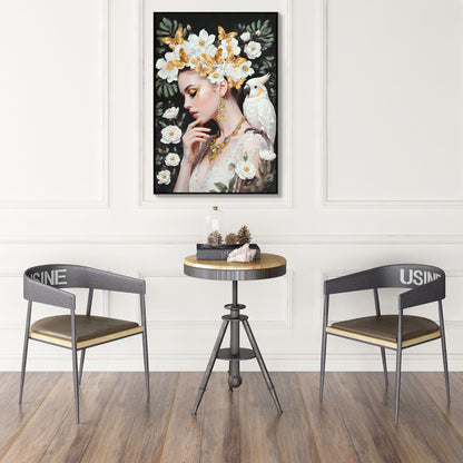 Beauty Posters Beauty Lady Wall Art And Floral Canvas Artwork For Living Room - Ivory / Gold