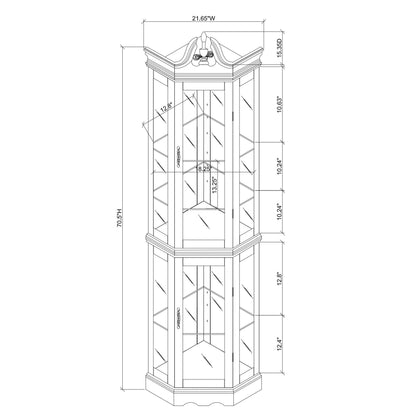 Corner Curio Cabinet With Lights, Adjustable Tempered Glass Shelves, Display Cabinet (E26 Light Bulb Not Included) - Mirrored / Walnut