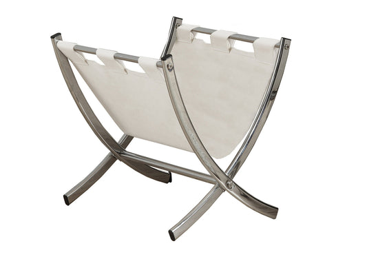 Magazine Rack Standing Organizer Storage Leather Look - White
