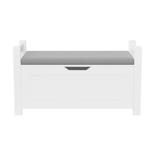 Kids Toy Box Chest Storage Cabinet With Cushion Seat Bench Flip Top Lid Safety Hinge - White