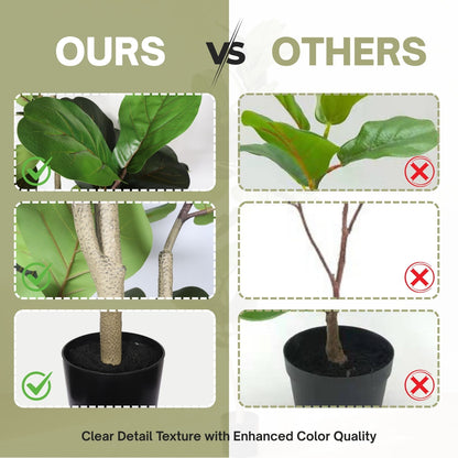 6Ft Real Touch Fake Fiddle Leaf Fig Tree In Pot, Indoor Decor For Home - Green Leaves