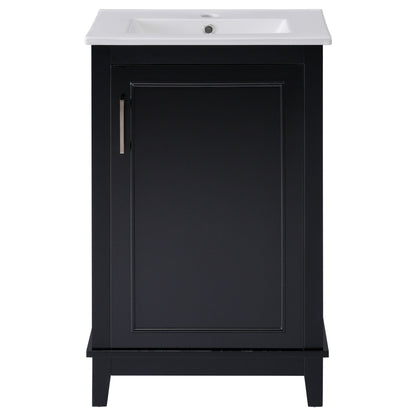 Modern Small Bathroom Vanity Cabinet With Ceramic Basin, Ample Storage, 1 Soft Close Door