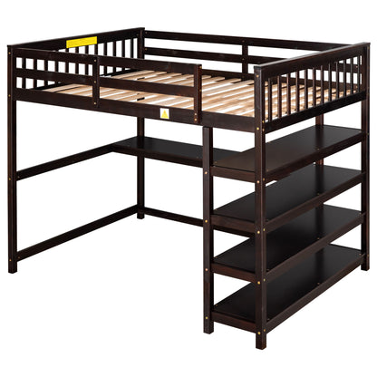 Loft Bed With Storage Shelves And Under Bed Desk