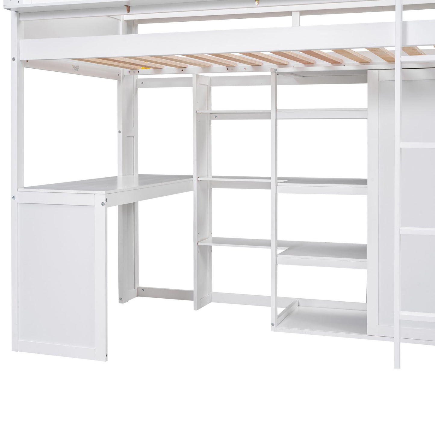 Loft Bed With Built In Desk, Storage Shelves, And Wardrobe