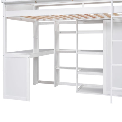 Loft Bed With Built In Desk, Storage Shelves, And Wardrobe