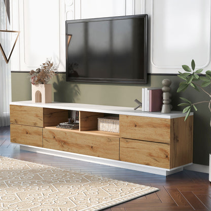 TV Stand, Entertainment Center With Deep Drawers, Cable Management & Soft Closing Hinges