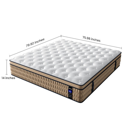14" King Mattress Hotel Collection Hybrid Mattress With Gel Memory Foam & Pocket Springs - Brown / White