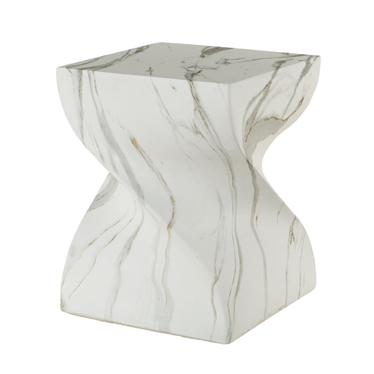 Outdoor End Table, Round Side Table For Patio And Garden - Marble