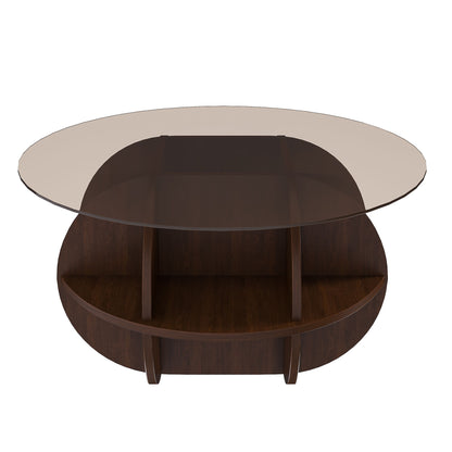 Round Coffee Table With Storage For Living Room - Walnut