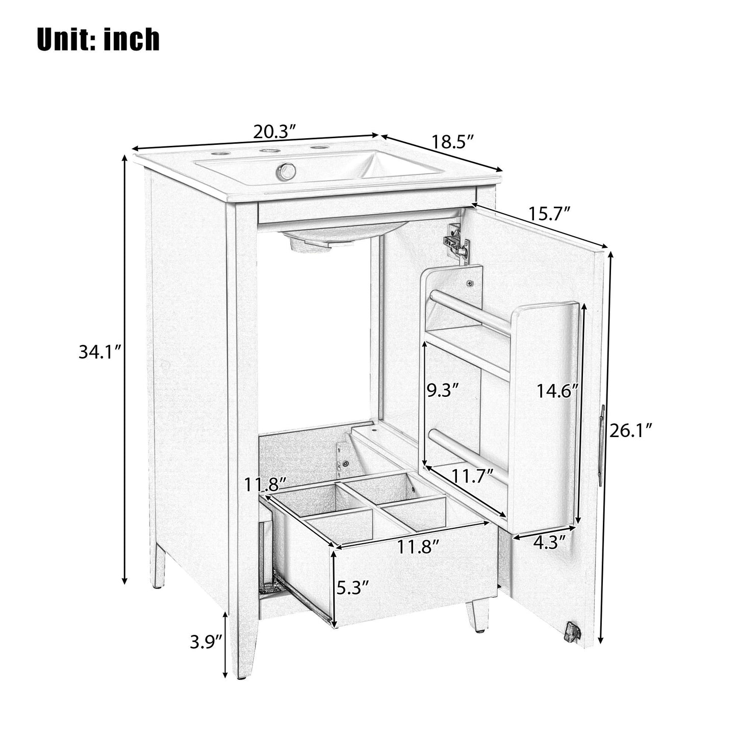 Modern Bathroom Vanity With Sink, Functional Drawer, Soft- Closing Door