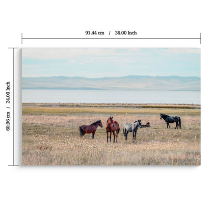 Horse Framed Wall Art Decor For Living Room - Denim / Brown