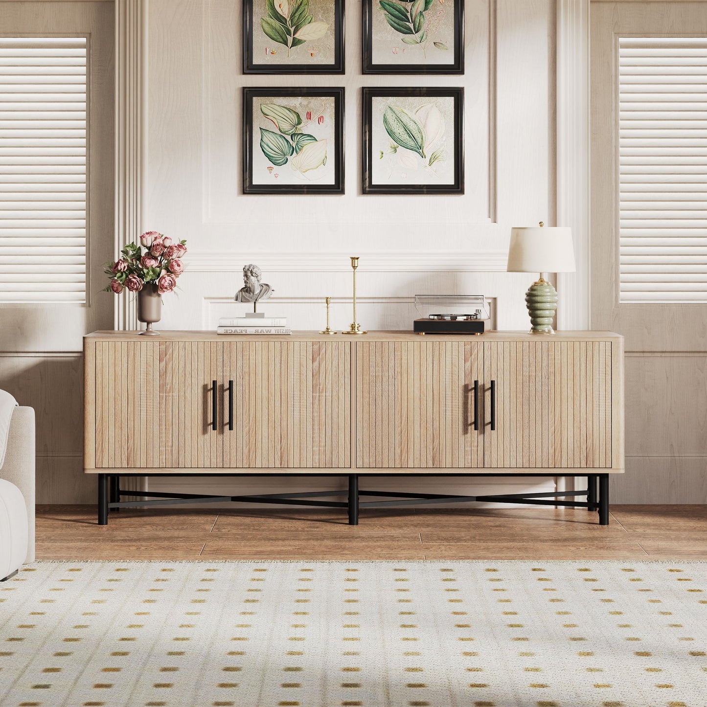 4 Door TV Cabinet, 2 Storage Spaces, Adjustable Shelves