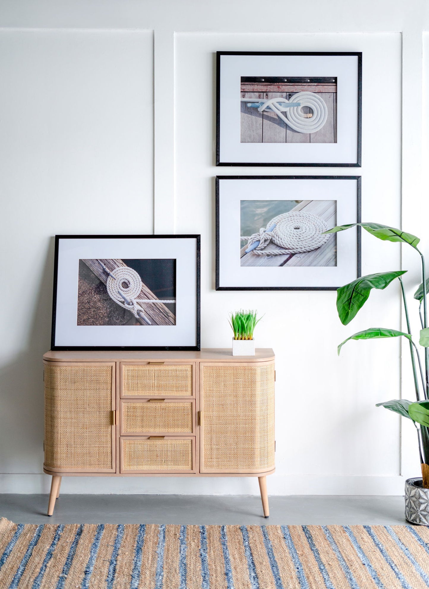 Rope Wall Art With Frame, Wall Decor For Living Room (Set of 3) - White / Black