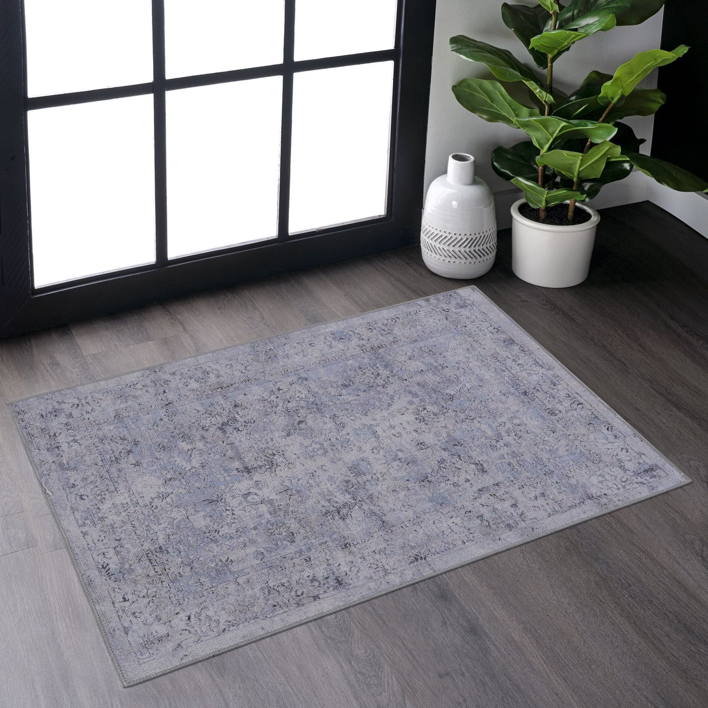 Maval - 2' X 3' Washable Area Rug - Blue / Cream