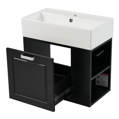 Modern Wall Mounted Bathroom Vanity With Sink, Soft Close Drawer, Adjustable Shelf, Toilet Paper Holder