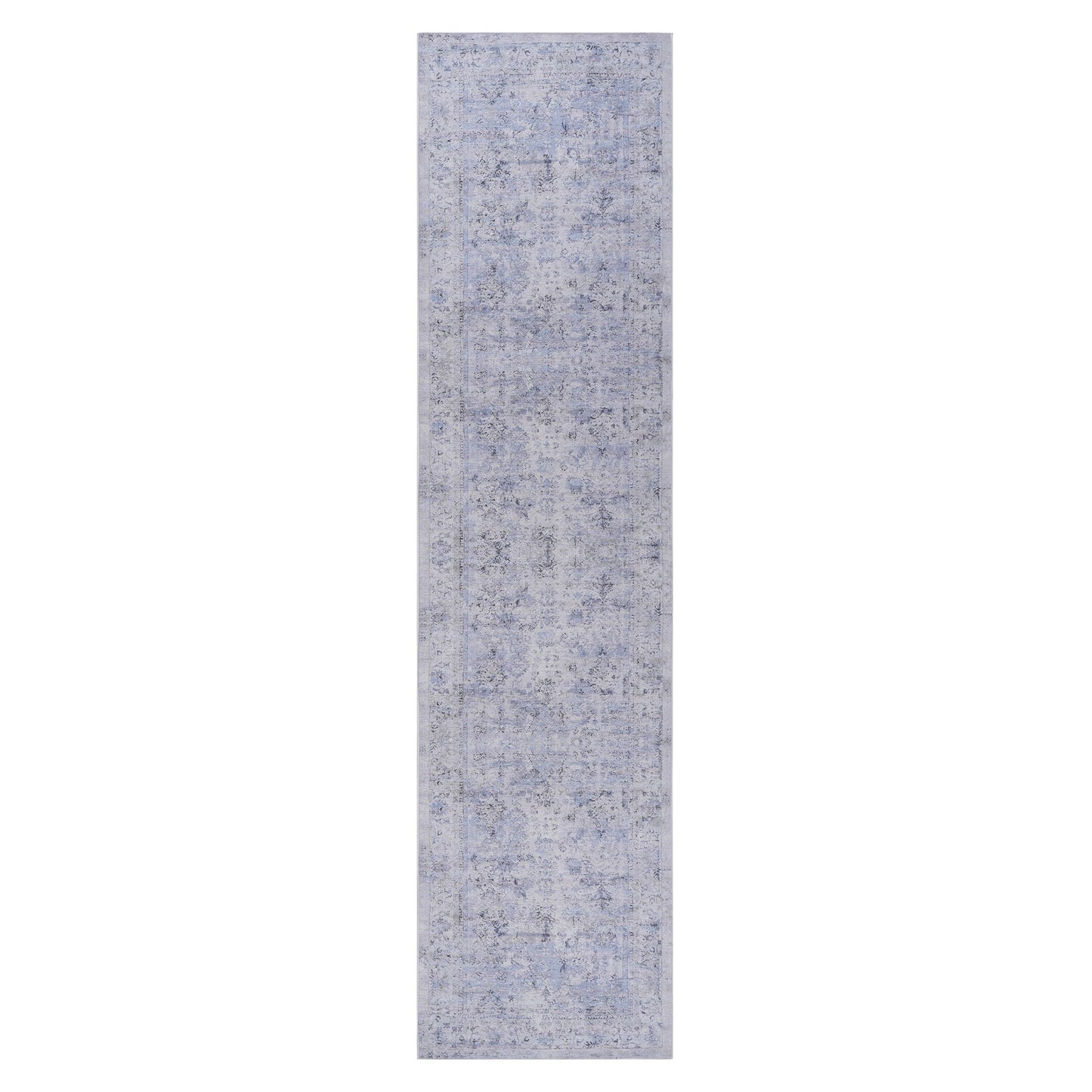 Maval - 2'6'' X 10' Washable Runner Rug - Blue / Cream