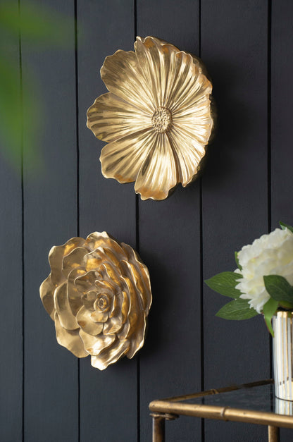 Rose Hanging Resin Wall Accents (Set of 2) - Gold