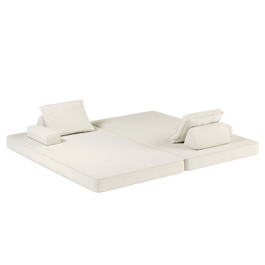 Multifunctional Convertible Sofa Bed With 2 Tumbler Backrests And 2 Pillows, Deep Seat Couch